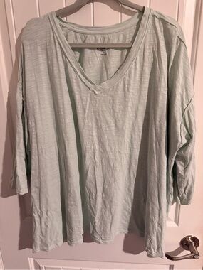 LOGO by Lori Goldstein Mint Green V-Neck Top — 2X